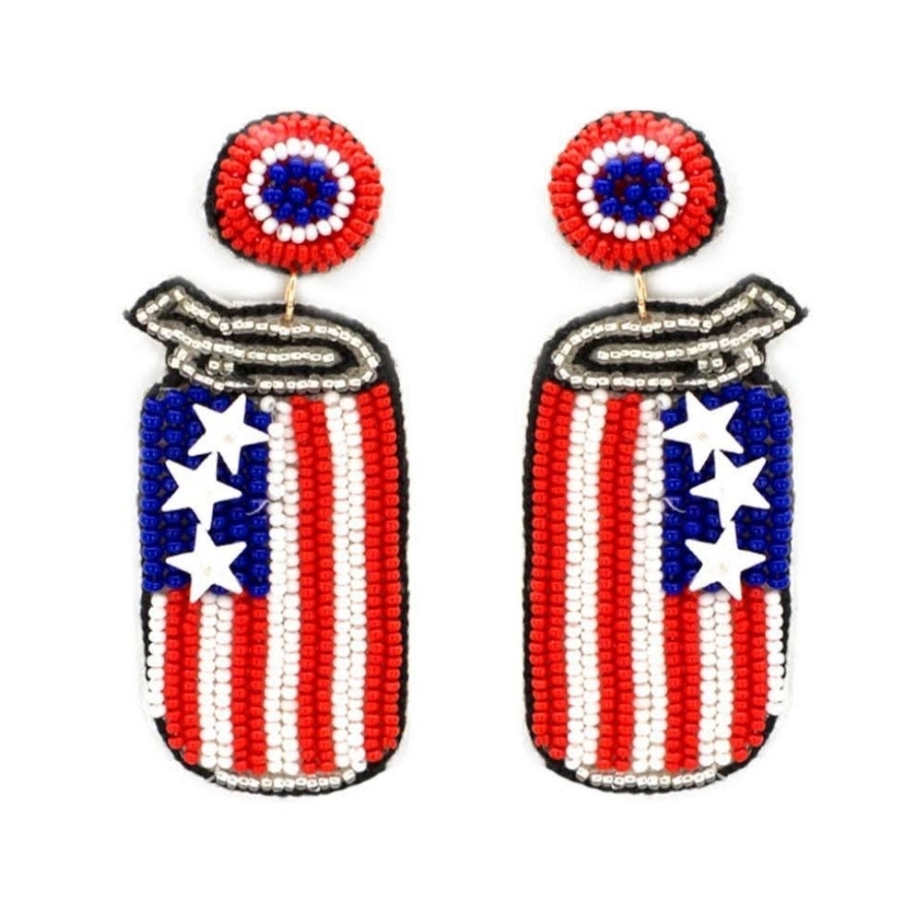 Seed Bead American Flag Can Earrings